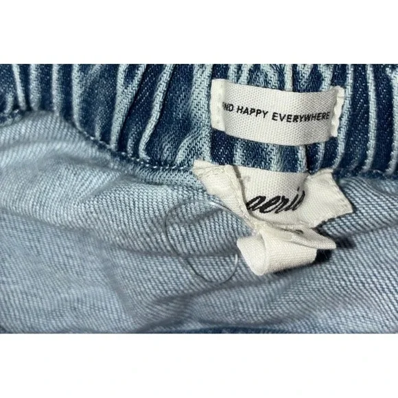 Aerie Denim Mini Skirt S Blue Find‎ Happy Everywhere Circle Jean Flare Beach NEW - Picture 5 of 8